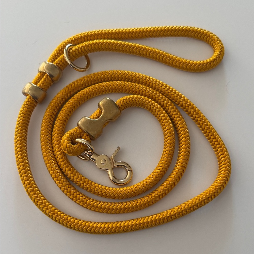 The Foggy Dog Mustard Yellow Rope Dog Leash with Gold Hardware